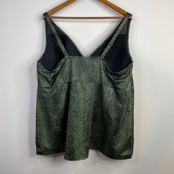 Cacique Green Black Python Snakeskin Underwire Tankini Swim Top 46DD 46 New - Picture 8 of 14